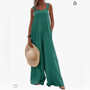 Chouyatou adjustable strap wide leg overalls jumpsuit with pockets xl